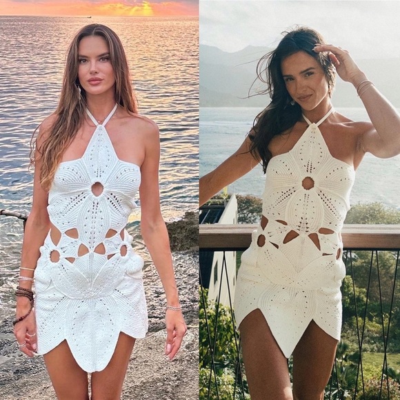 Cult Gaia Floreana Hand Crochet Knit Cutout Mini Dress Off White - Picture 10 of 13